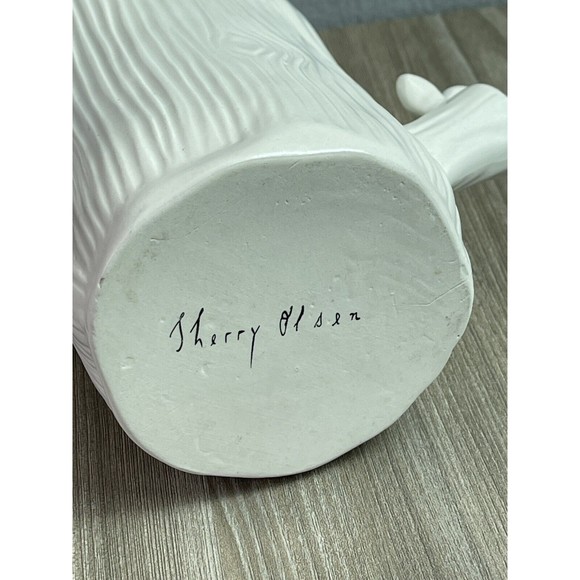 Vintage Sherry Olsen Vase Anthropologie Woodland Bark Tree Stump Butterfly 6” - Picture 9 of 11